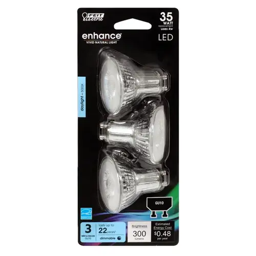 Feit Electric MR16GU10950CA3 Feit Electric BPMR16/GU10/950CA/3 LED Bulb, Track/Recessed, MR16 Lamp, 35 W Equivalent, GU10 Lamp Base, Dimmable Clear - pack of 2