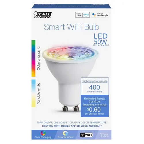 Feit Electric MR16GU10RGBWCAG LED Bulb Smart Home MR16 GU10 Smart-Enabled Color Changing 50 Watt Equivalence Clear