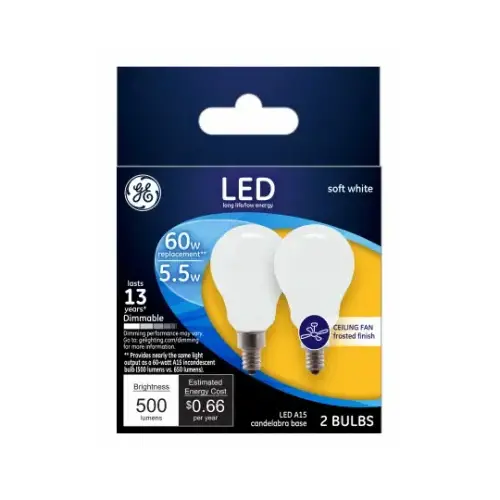 GE 24949-XCP6 LED Bulb A15 E12 (Candelabra) Soft White 60 W Froste - 2 per pack x6 packs