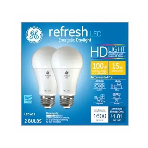 GE 93126509 LED Bulb A19 E26 (Medium) Daylight 100 W Frosted Pair