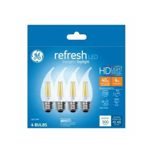 GE Lighting 45661 LED Chandelier Light Bulbs, Candle Shape, Clear DayChandelier Light, 300 Lumens, 4-Watts - pack of 4