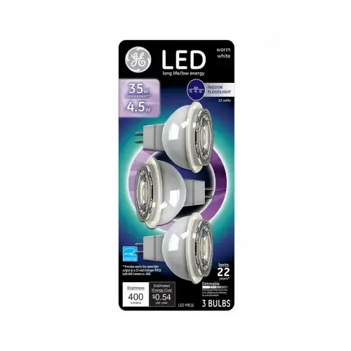 GE Lighting 93116243 LED Directional Light Bulb, MR16, White Light, Clear Bulb, 450 Lumens, 4.5-Watt - pack of 3