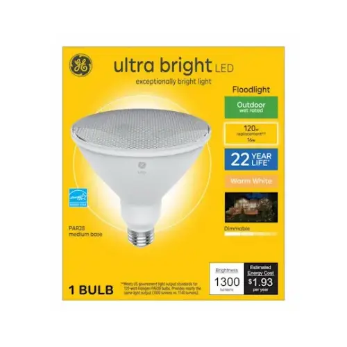 GE Lighting 93130019 LED Ultra Bright Outdoor Floodlight, PAR38, Medium Base, 16 Watt