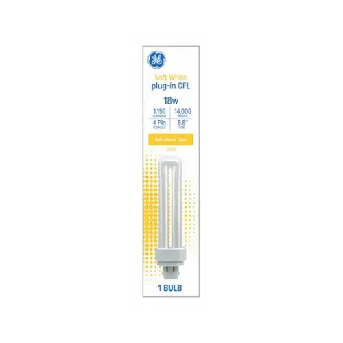 GE Lighting 93130289 CFL Light Bulb, Warm White, Double Biax, G24-q Base,18 Watt