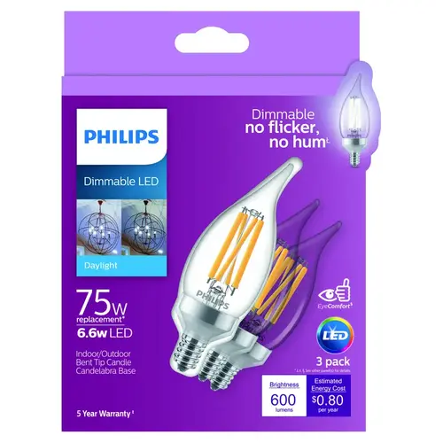 Philips 556522 LED Bulb BA11 E12 (Candelabra) Daylight 75 W Clear