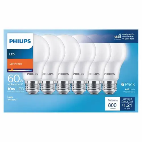 Philips 565465 LED Bulb A19 E26 (Medium) Soft White 60 Watt Equivalence Frosted