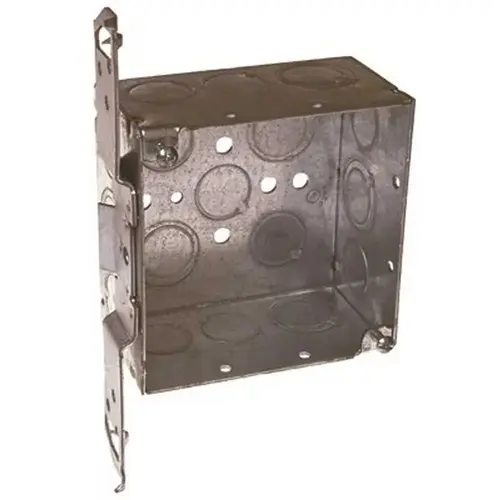 RACO 235 4 in. Square Box Welded 2-1/8 in. Deep with Nine 1/2 in. KO's and Five TKO's, TS Bracket Flush Gray
