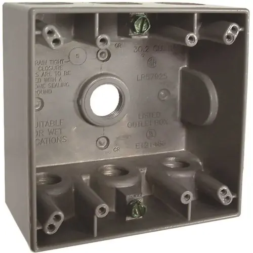 BELL 5340-0B 2-Gang Gray Weatherproof Box with Seven 1/2 in. Threaded Outlets