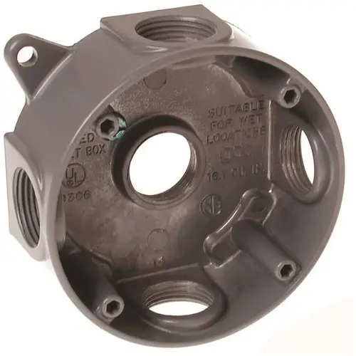 BELL 5372-0B Gray Round Weatherproof Box with Five 3/4 in. Outlets