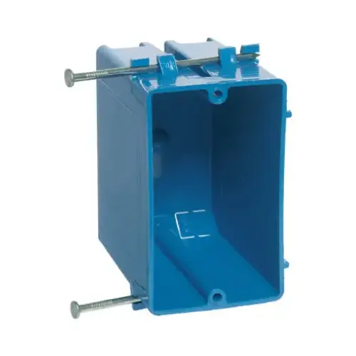 Carlon B120A-UPC Outlet Box, 1 -Gang, 4 -Knockout, PVC, Blue, Captive Nail Mounting