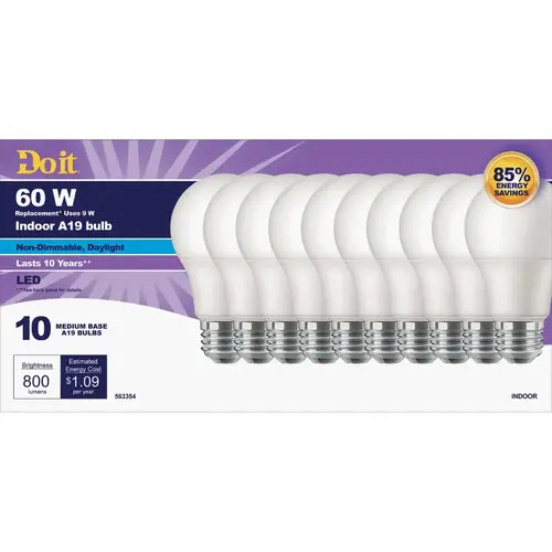 Do it 362046 60W Equivalent Daylight A19 Medium LED Light Bulb - pack of 10