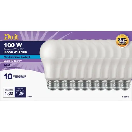Do it 362061 100W Equivalent Daylight A19 Medium LED Light Bulb - pack of 10