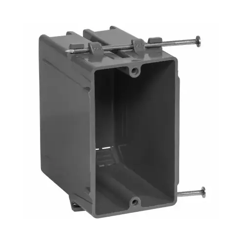 GB BOX-NS18 Switch/Outlet Box, Standard Outlet, 1-Gang, 4-Knockout, PVC, Gray, In-Wall, Nail Mounting