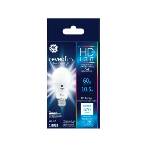 GE 45656 LED Bulb Reveal A19 E26 (Medium) White 60 Watt Equivalence Clear