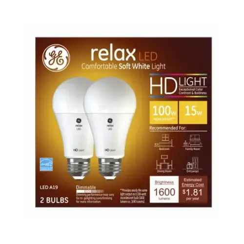 GE 93126508 LED Bulb A19 E26 (Medium) Soft White 75 W Soft White Pair