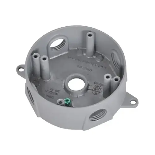 HUBBELL ELECTRICAL PRODUCTS BRD-4X Round Outlet Box, Silver Gray, Weatherproof, Five 0.5-In. Holes