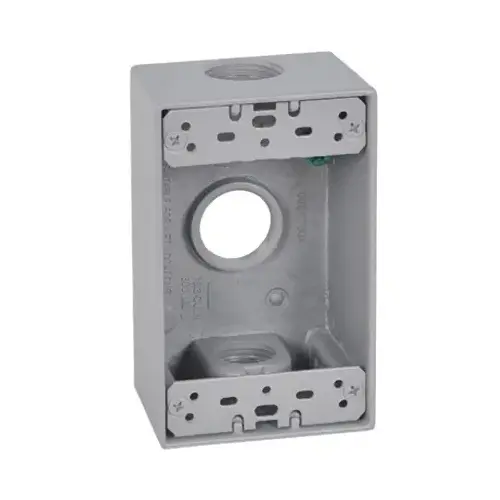 HUBBELL ELECTRICAL PRODUCTS FSB75-3X 1 Gang Outlet Box, Rectangular, Gray, Weatherproof, Three 0.75-In. Holes