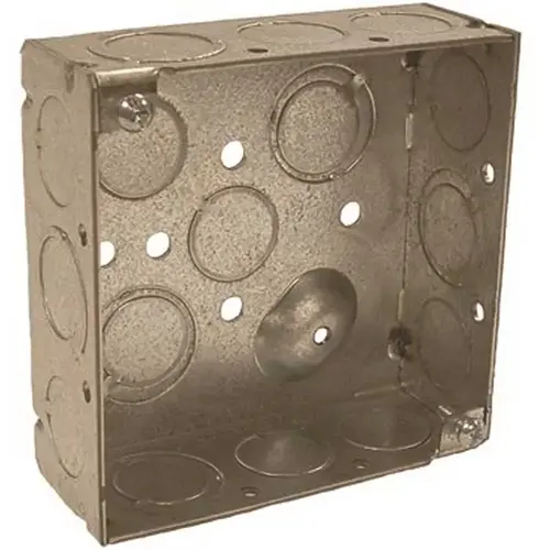 RACO 189 4 in. Square Box Welded 1-1/2 in. Deep with Ten 1/2 in. KO and Six TKO's Raised Ground Gray