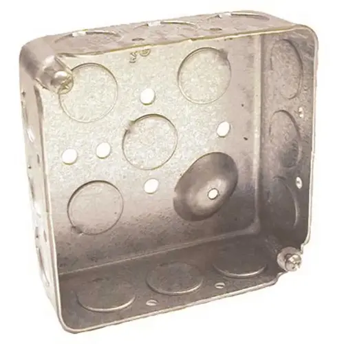 RACO 190 4 in. Square Box 1-1/2 in. Deep with Sixteen 1/2 in. KO's, Raised Ground Gray