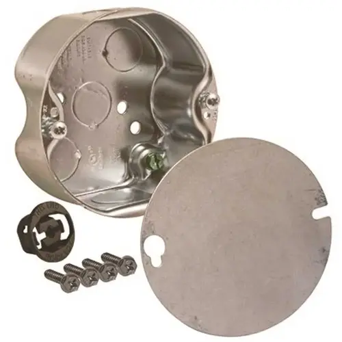 RACO 296-1 4 in. Round Ceiling Rated Box 1-1/2 in. Deep with Five 1/2 in. KO's Gray