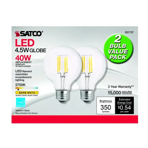 Satco S21242 LED Bulb G25 E26 (Medium) Warm White 40 Watt Equivalence Clear Pair