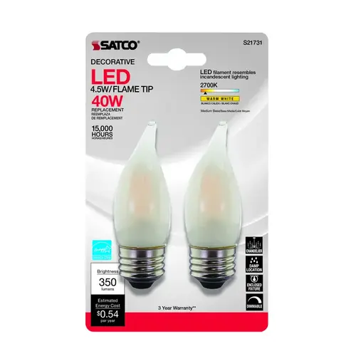Satco S21731 LED Bulb . CA10 E26 (Medium) Warm White 40 W Frosted Pair