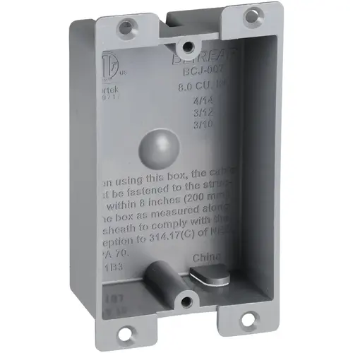 UNBRANDED BCJ-007 1-Gang PVC Molded Old Work Wall Electrical Box, 8 Cu. In. Gray