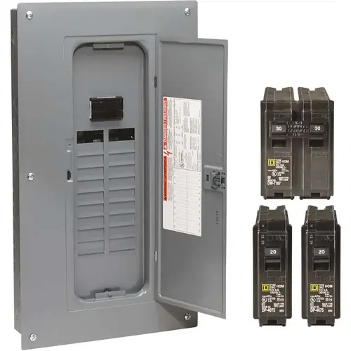 Square D HOM2040M100PQCVP Homeline 100 Amp 20-Space 40-Circuit Indoor Main Breaker Qwik-Grip Plug-On Neutral Load Center with Cover - Value Pack