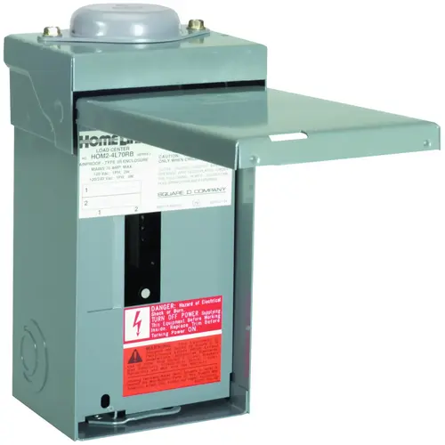 Square D HOM24L70RBCP Homeline Load Center, 70 A, 2 -Space, 4 -Circuit, Main Lug, NEMA 3R Enclosure, Plug Mounting Gray