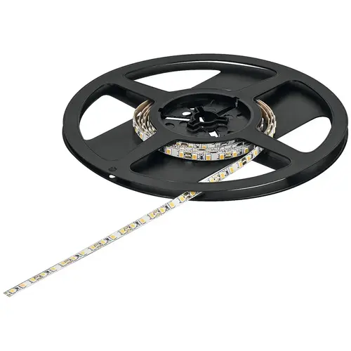 Hafele 833.74.332 Flexible Strip Light, Hafele Loox5 LED 2061, 12 V, monochrome, (3/16") 5 mm 590 9/16" 91 lm/W 870 lm 15 m 120 LEDs/m, 9.6 W/m, Warm white 2700 K, (590 9/16") 15 m available length White