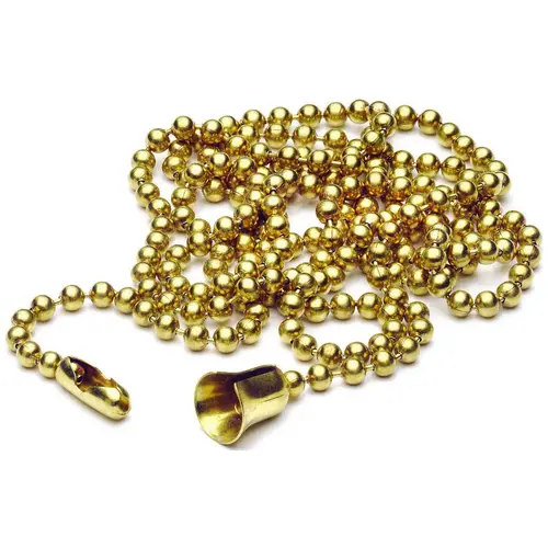 Leviton 001-00006-00B Beaded Extension Chain, #6 Chain, 3 ft L Chain, Brass