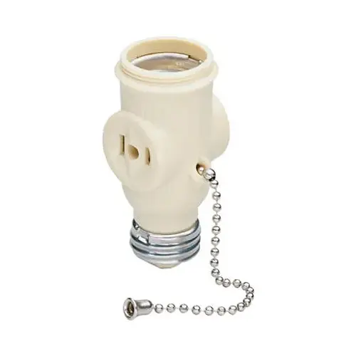 PASS & SEYMOUR 1406ICC10 Lamp Holder/Outlet Adapter, 250 W, 2-Outlet, Ivory