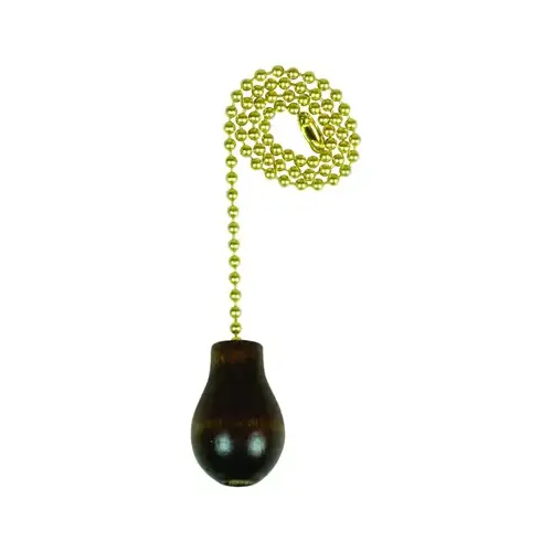 Jandorf 60318 Pull Chain, 12 in L Chain, Brass/Wood, Walnut