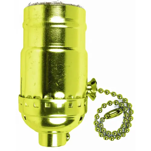 Jandorf 60411 Pull Chain Lamp Socket, 250 V, 250 W, Brass Housing Material, Yellow