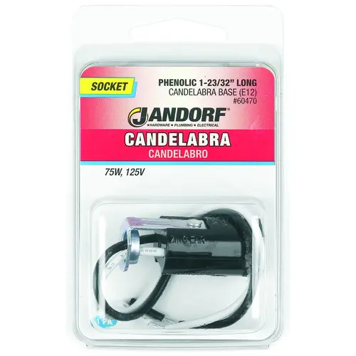 Jandorf 60470 Lamp Socket, 125 V, 75 W, Phenolic Housing Material, Black