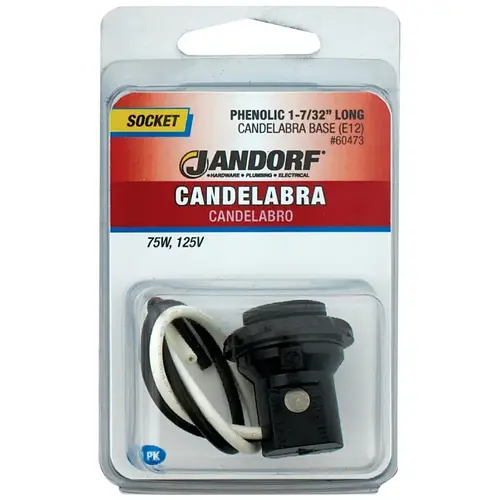 Jandorf 60473 Lamp Socket, 125 V, 75 W, Phenolic Housing Material, Black