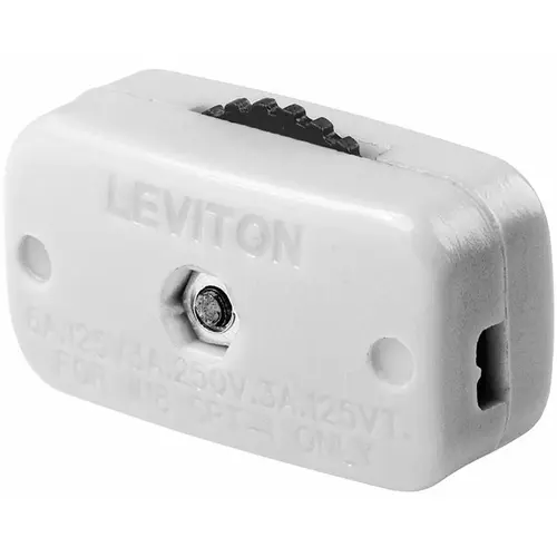Leviton C24-00423-3KW Cord Switch, 3/6 A, 125/250 V, White