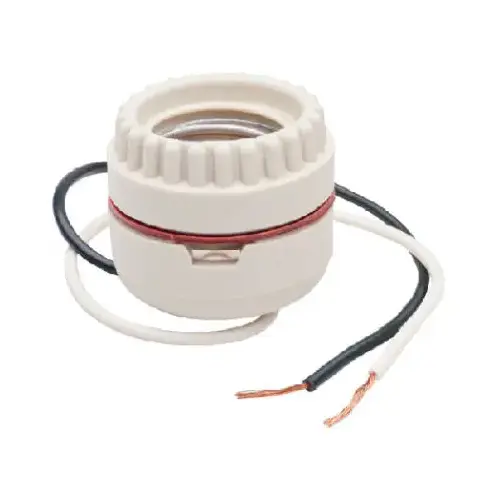 PASS & SEYMOUR 8101CC10 Incandescent Medium Base Porcelain Lampholder, Keyless, 660-Watt, 250-Volt, 2-Pc. Ring with Leads