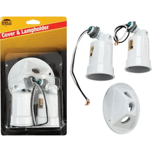 BELL 5625-6 150W Aluminum Round Double White Weatherproof Outdoor Lampholder with Cover, Carded