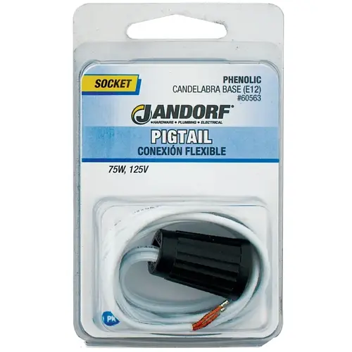 Jandorf 60563 Lamp Socket, 125 V, 75 W, Phenolic Housing Material, Black
