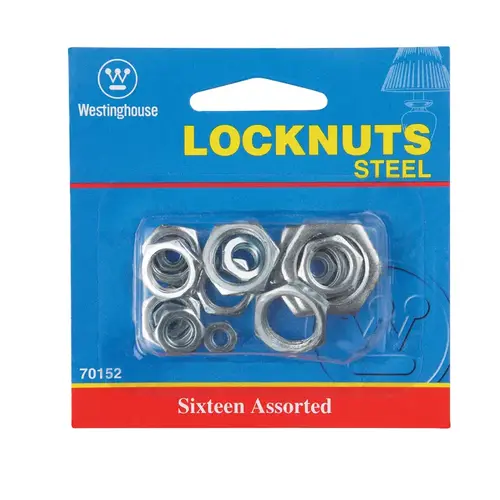 Westinghouse 70152 Steel 1/4 In. IP, 1/8 In. IP, 3/8 In. IP Lamp Fixture Lock Nut Assortment (16-Piece)