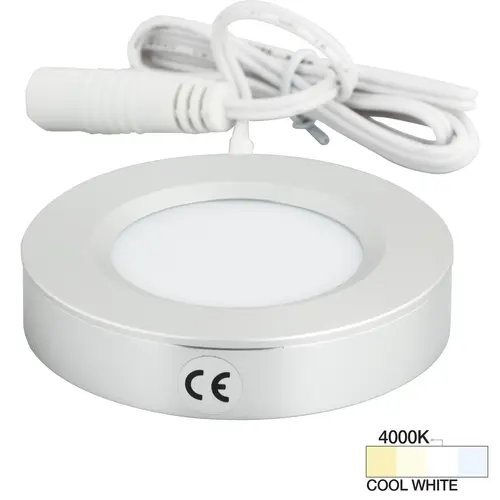 Task Lighting L-PS-FR-3BA-40 180 Lumens/Fixture 12-volt Standard Output Pearl Series Puck Light, Single-White, Brushed Aluminum, Cool White 4000K