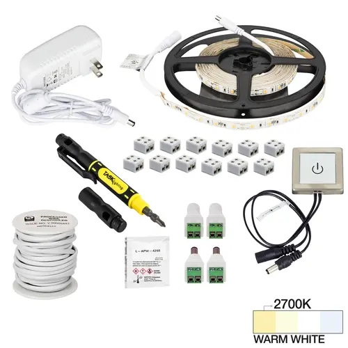 Task Lighting L-RTDK-16-27 16 Ft., 120 Lumens/Ft. 12-volt Accent Output Touch Dimmer Switch Tape Light Kit, Single-White, Warm White 2700K