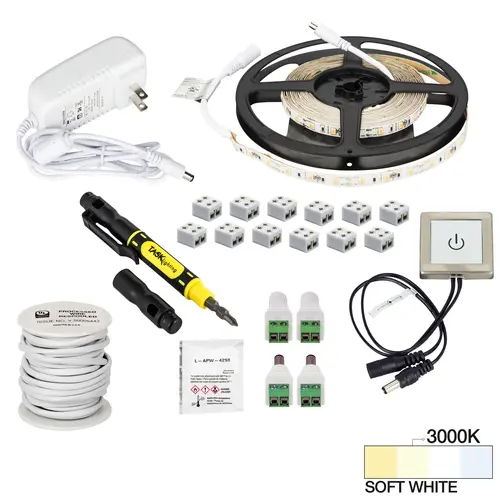 Task Lighting L-RTDK-16-30 16 Ft., 120 Lumens/Ft. 12-volt Accent Output Touch Dimmer Switch Tape Light Kit, Single-White, SoFt. White 3000K