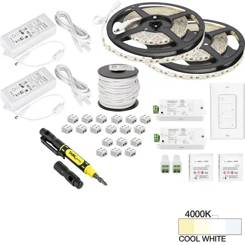 Task Lighting L-VK2Z2A-32-40 32 Ft.. 225 Lumens/Ft. 12-volt Standard Output Duo Wireless Controller Tape Light Kit, 2 Zone 2 Area, Single-White, Cool White 4000K