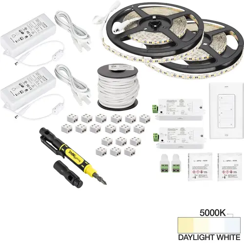 Task Lighting L-VK2Z2A-32-50 32 Ft.. 225 Lumens/Ft. 12-volt Standard Output Duo Wireless Controller Tape Light Kit, 2 Zone 2 Area, Single-White, Daylight White 5000K