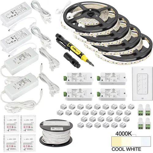 Task Lighting L-VK4Z4A-65-40 65 Ft., 225 Lumens/Ft. 12-volt Standard Output Quattro Wireless Controller Tape Light Kit, 4 Zone 4 Area, Single-White, Cool White 4000K