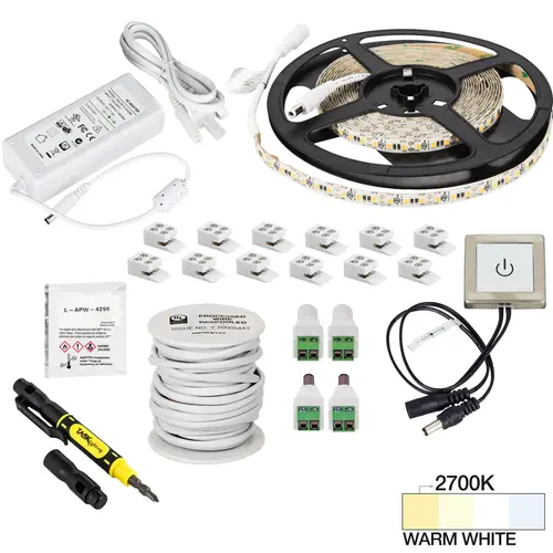 Task Lighting L-VTDK-16-27 16 Ft., 225 Lumens/Ft. 12-volt Standard Output Touch Dimmer Switch Tape Light Kit, Single-White, Warm White 2700K