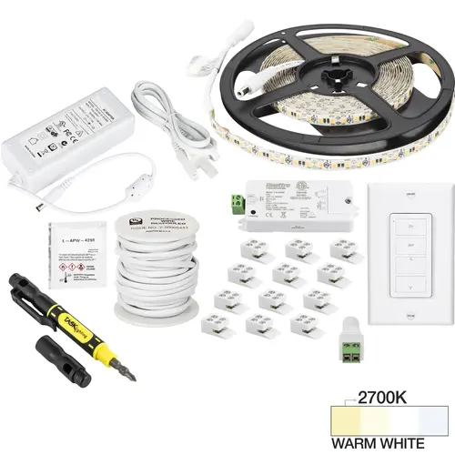 Task Lighting L-VUK1Z1A-16-27 16 Ft., 225 Lumens/Ft. 12-volt Standard Output Uno Wireless Controller Tape Light Kit, 1 Zone 1 Area, Single-White, Warm White 2700K