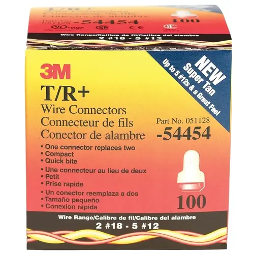 3M T/R  Performance Plus Wire Connector, 22 to 8 AWG Wire, Steel Contact, Red/Tan - pack of 100